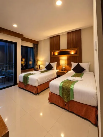 Habitación con dos camas y balcón — Aura Inn